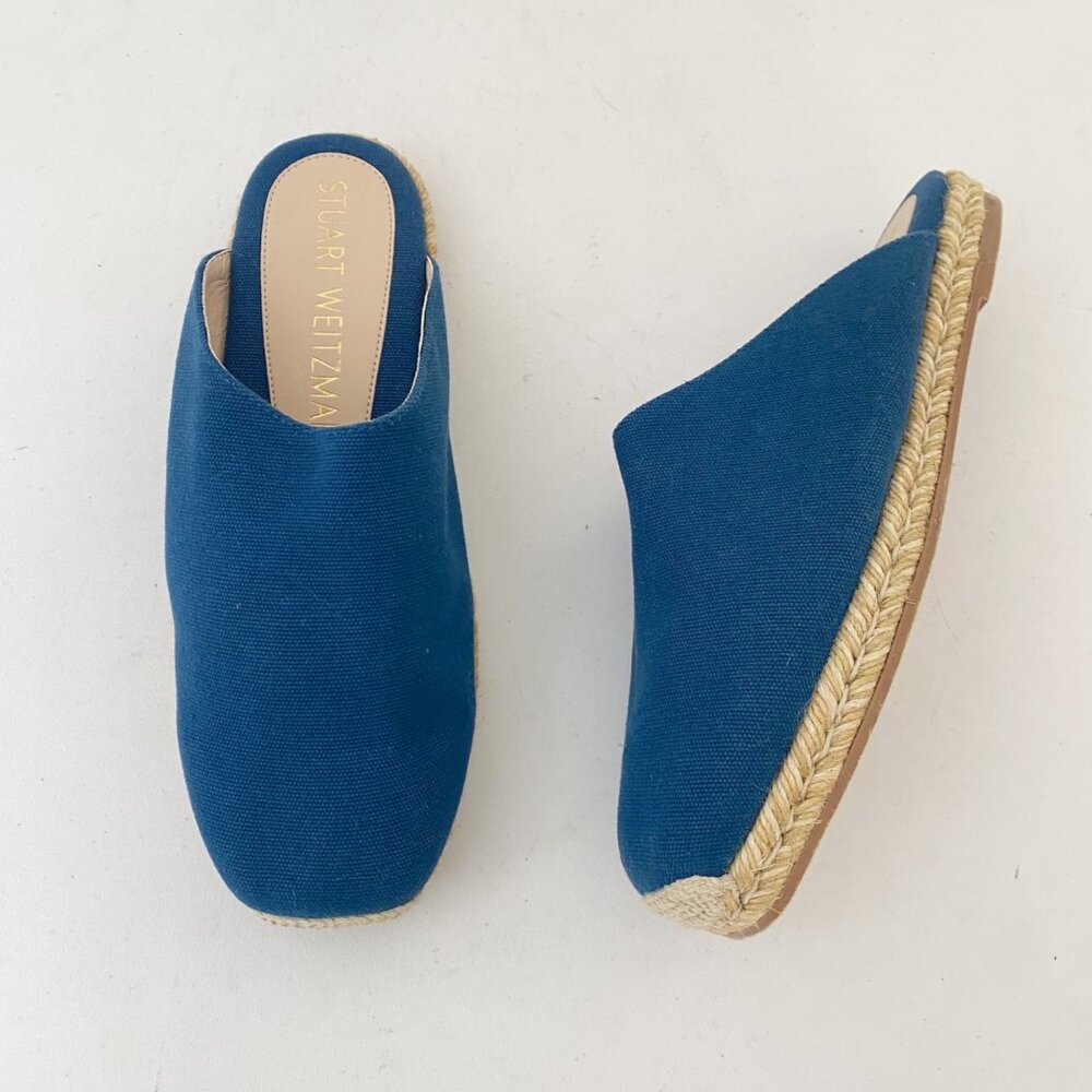 New Stuart Weitzman {width C} Dree Mules Shoes Blue Espadrilles